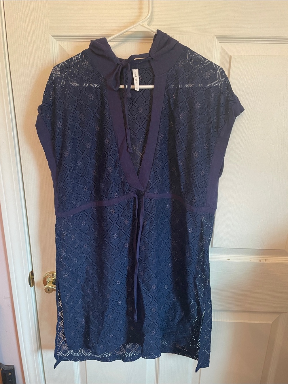 Women’s Navy Lace Swim Coverup with Hood